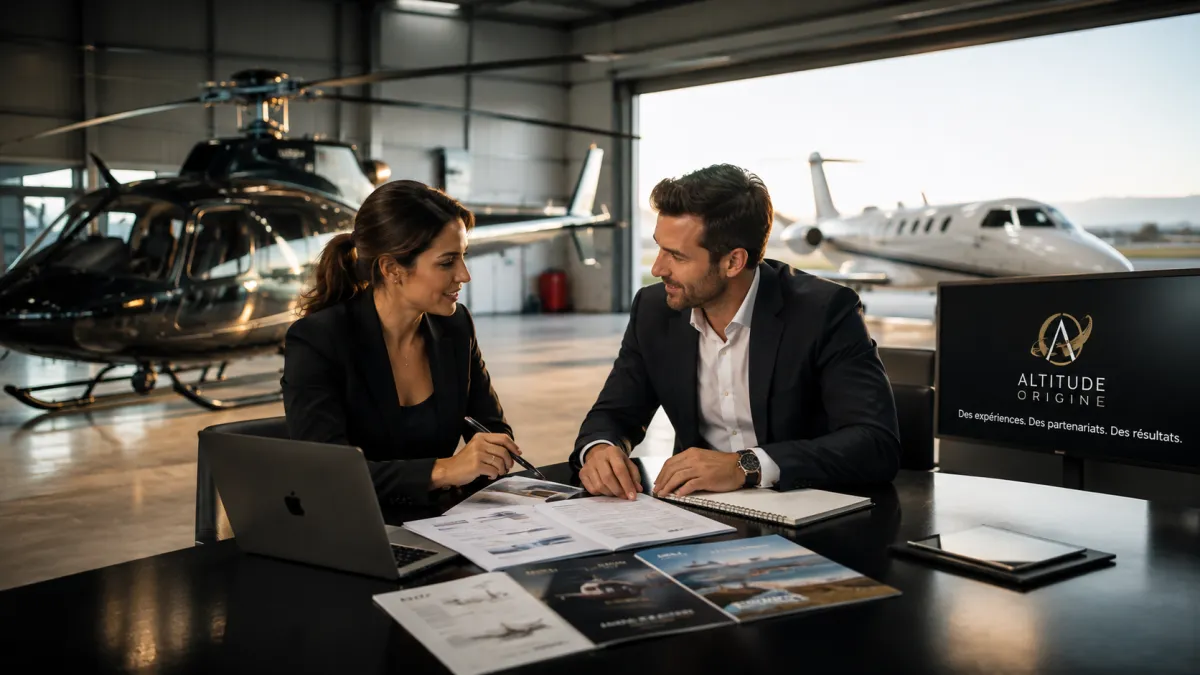 Rencontre de développement d’affaires aéronautique dans un hangar
